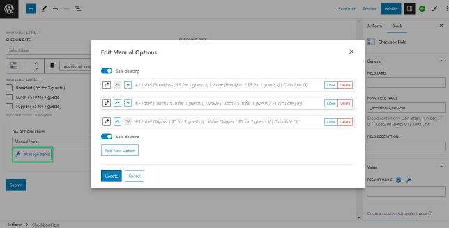 checkbox settings