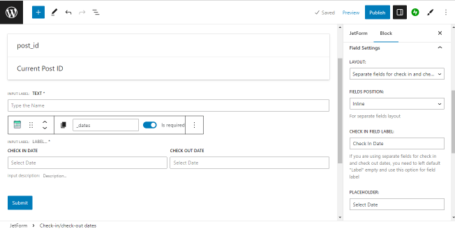 check-in and check-out field settings