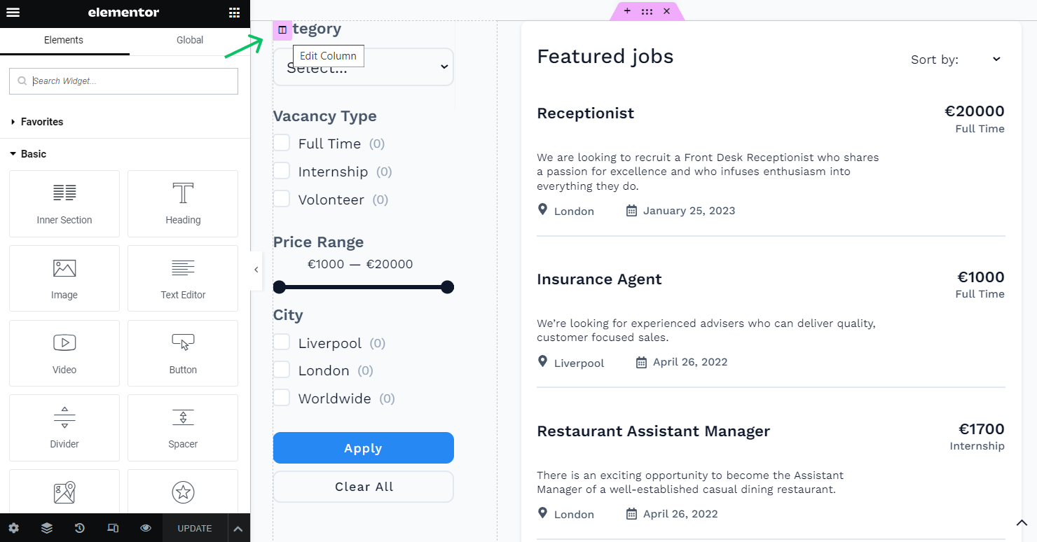 edit column button