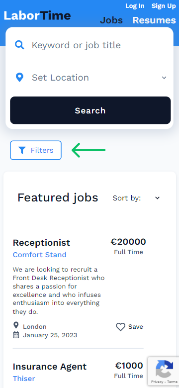 filters button on front end