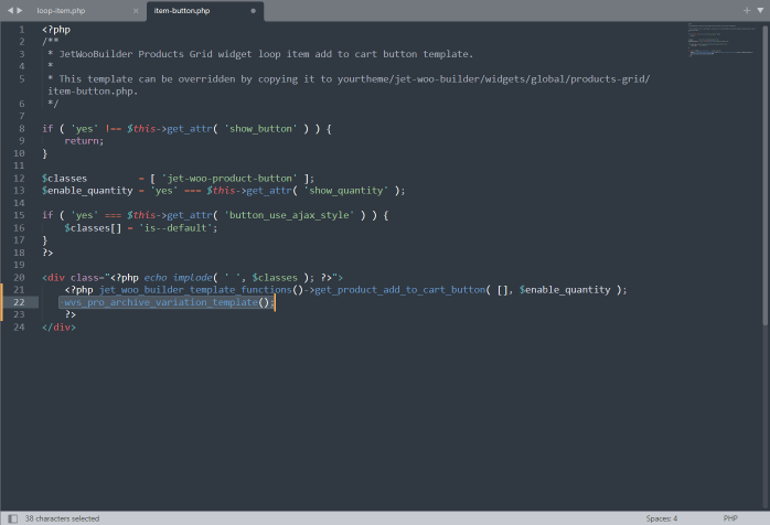 item-button code editing