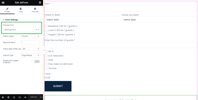 jetform widget for elementor