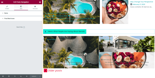 posts pagination widget items settings