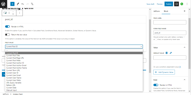 selecting field hidden field