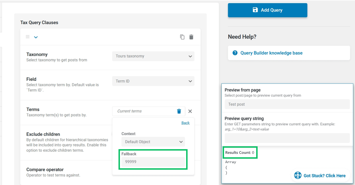 setting a fallback value for macros in query builder