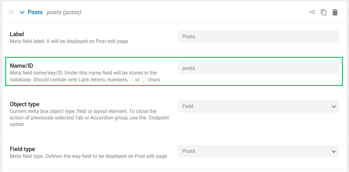 settings of the posts meta field in jetengine