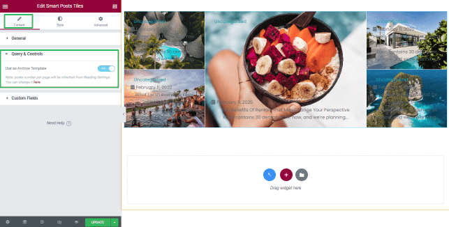 smart posts tiles query and controls settings