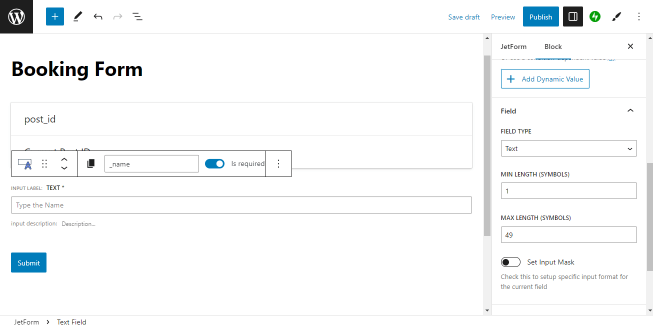 text field settings
