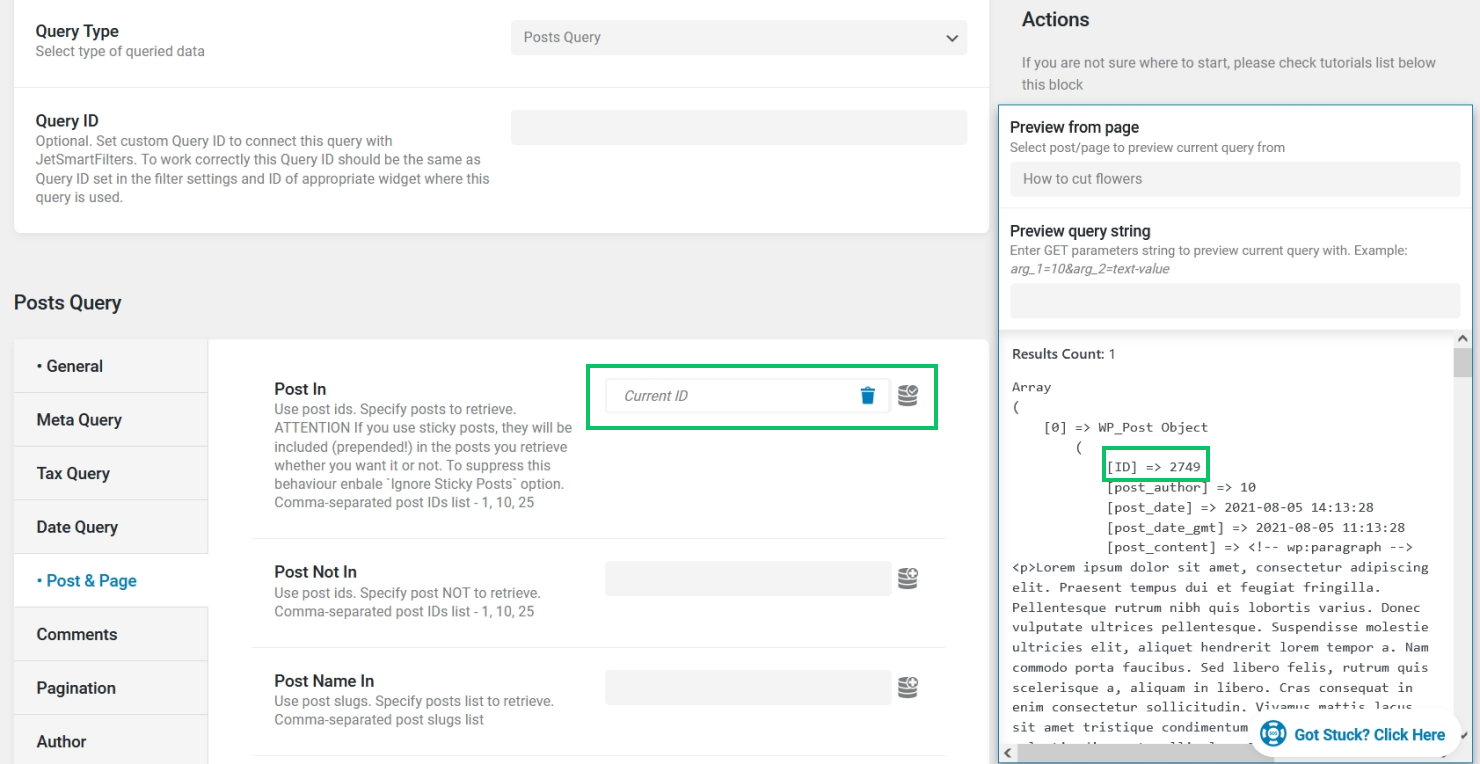 using current id macro in query builder