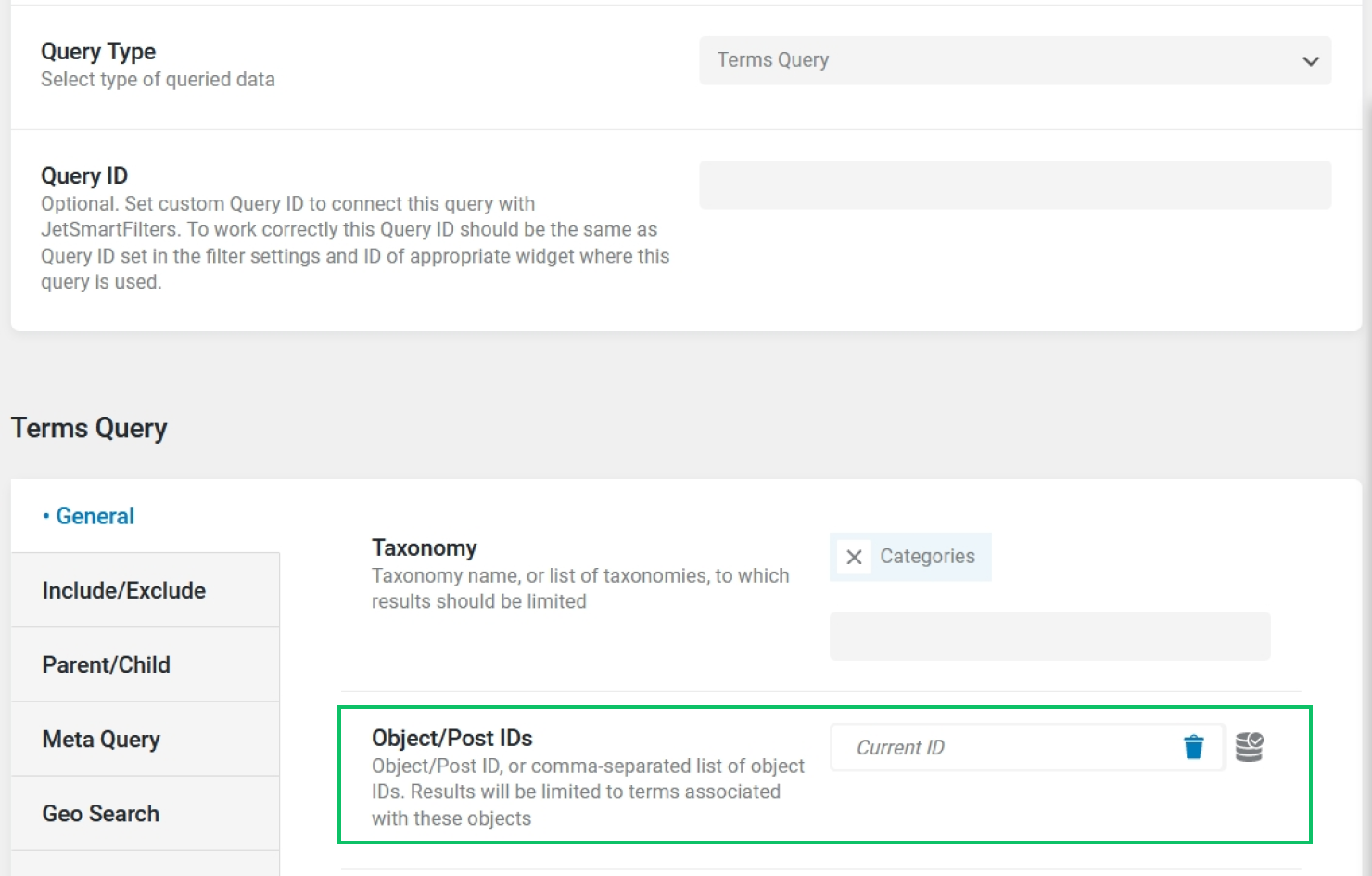 using current id macro in terms query to get terms of current post