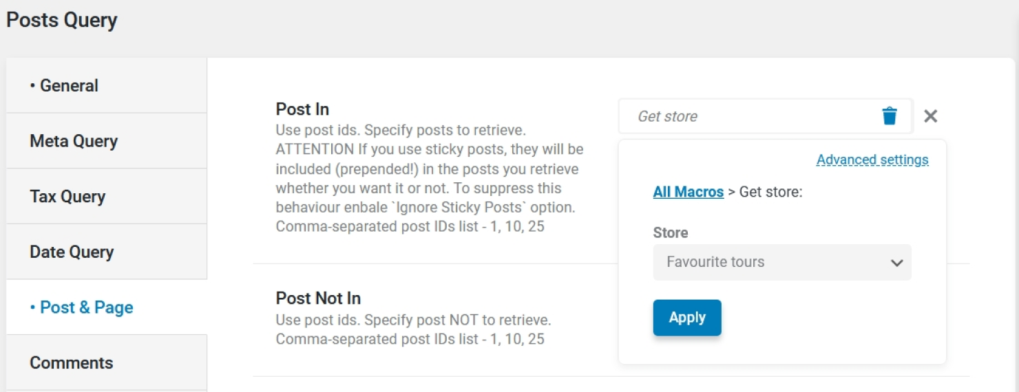 using get store macro to show posts liked by current user