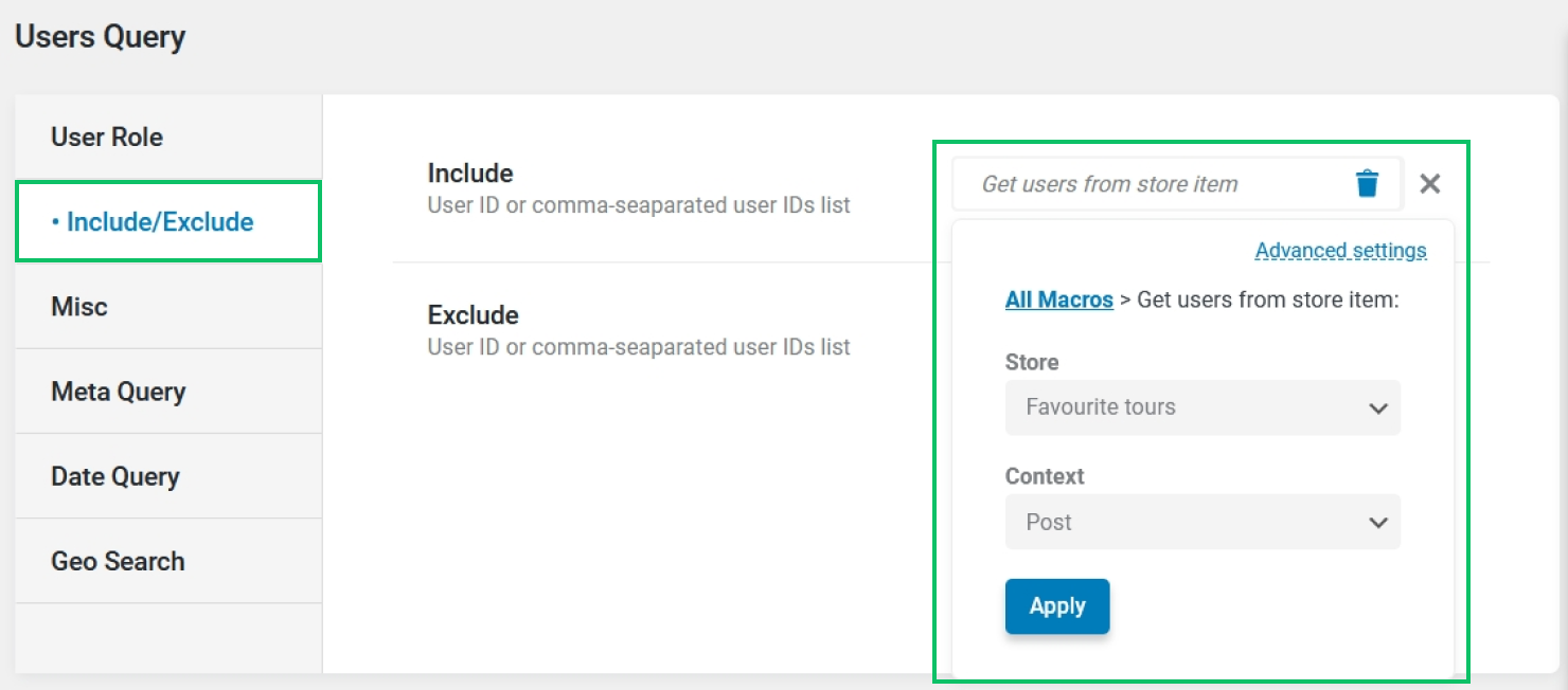 using get users from store item macro to display users who liked the current post